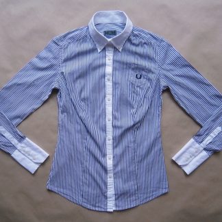 M/L . Fred Perry . fialovo-černo-bílá pruhovaná košile s dlouhým rukávem