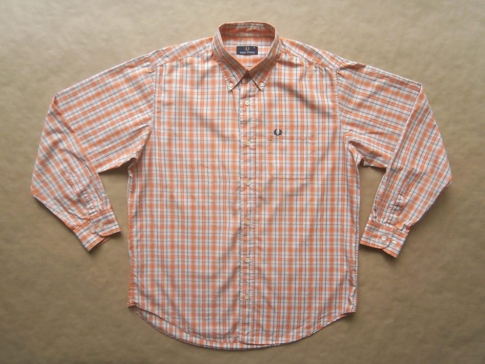 L . Fred Perry . oranžovo-bílá kostkovaná košile