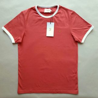 S . Farah . korálově červené tričko s bílými lemy