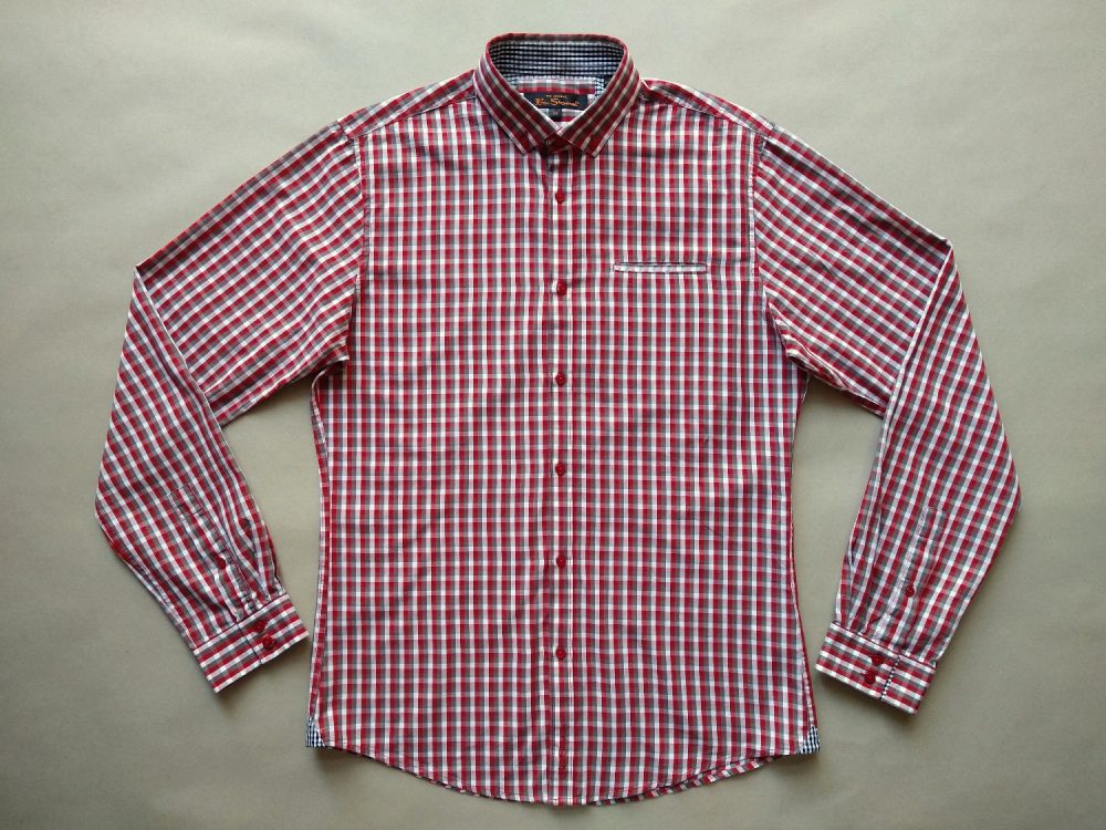 M . Ben Sherman . červeno-šedo-bílá kostkovaná košile