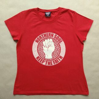 XL . Warrior Clothing . dámské červené tričko s bílým potiskem Northern Soul